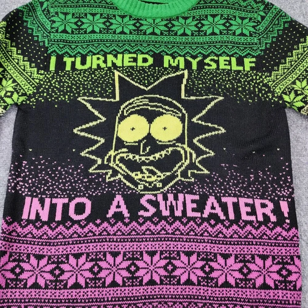 Rick and Morty Sweater Mens Medium Long Sleeve Crew Neck Adult Swim Christmas